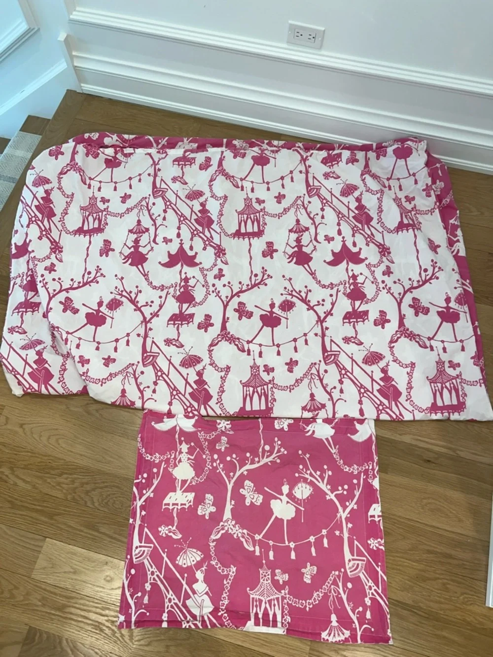 Pottery Barn Kids Pink and White Fairy Tale Duvet Cover
